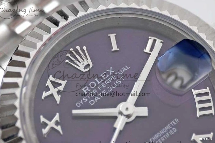 MiroTime 0516 Lady DateJust 28 SS TWF 1:1 Best Edition 904L Steel Purple Dial Roman Markers on President Bracelet NH TravelReady 2172